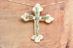 Zuni Indian Jewelry Genuine Sleeping Beauty Turquoise Sterling Silver Cross Pendant